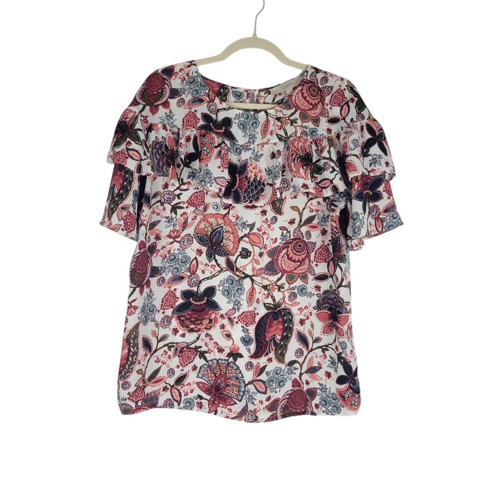 LOFT Floral Ruffle Blouse - Pink and Blue